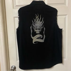 Harley Davidson Vest Mens Black Button Up Motorcycle Biker Rider Skull